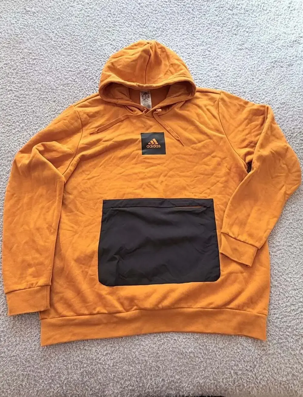 Adidas Sweatshirt Men Large Orange Logo Pullover Hoodie Athletic Gym Run Trefoil